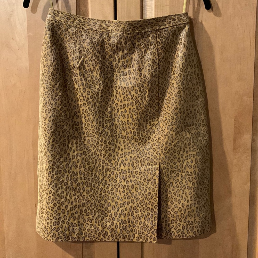 Vintage leather leopard print pencil skirt